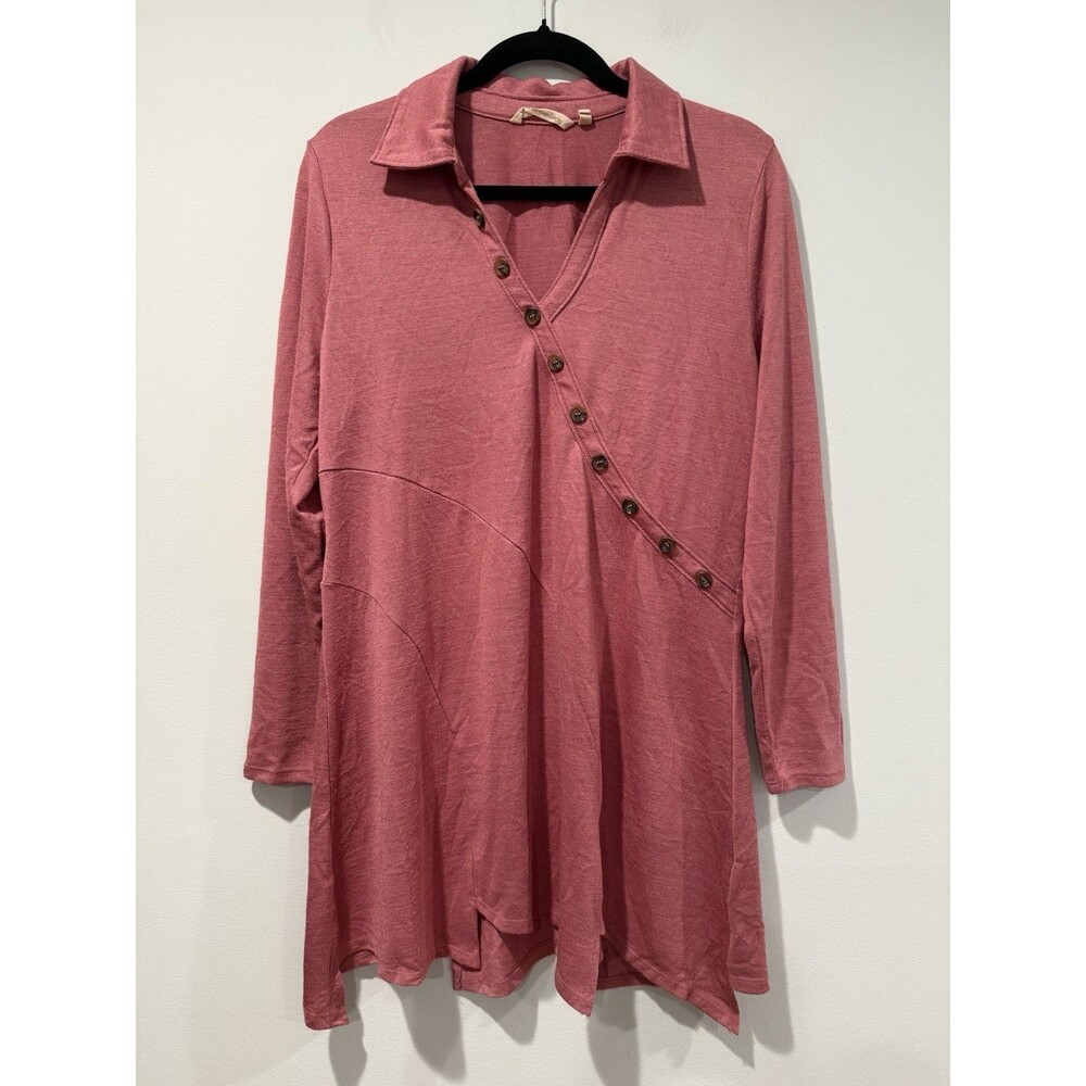 Soft Surroundings Tunic Top Women Medium Pink Long Sleeve Button Travel Minimal